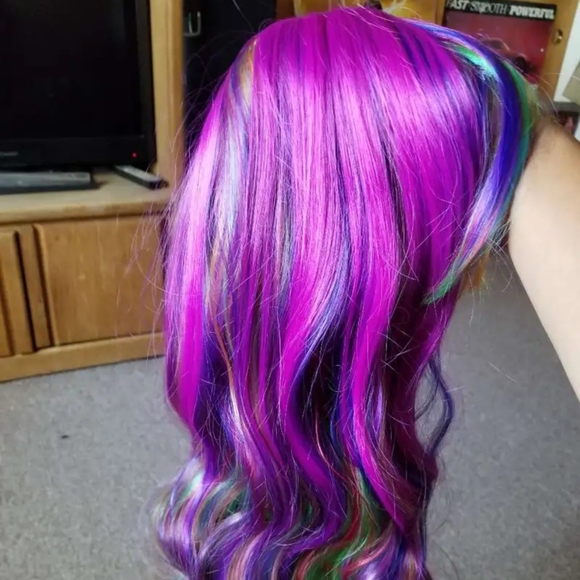 Long Rainbow Curly Wig - Perfect for Cosplay, Prom, and Anime Fans  Durability. - Picture 6 of 15